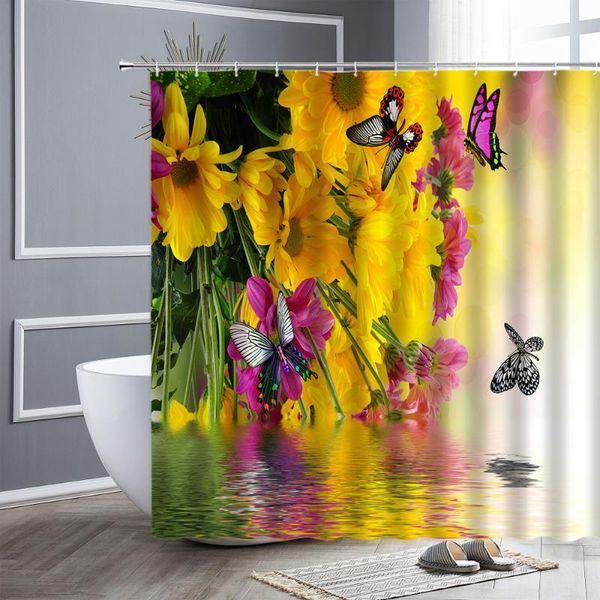 

spring shower curtain rose flower tulip butterfly garden natural scenery 3d fabric bathroom curtains home wall decor bath screen
