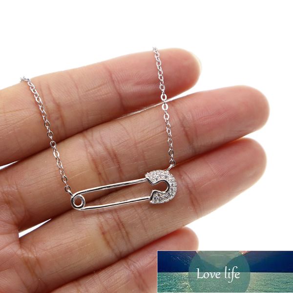 Delicado 925 Sterling Silver Drop frete Charme Deinty Papel Clipe Pavimentado Pequeno CZ Pedra Colar De Segurança Pino Para As Mulheres Meninas Preço de Fábrica Especialista Qualidade