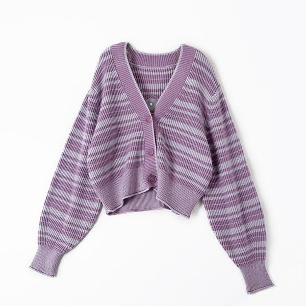 

women's knits & tees women knit sweater ladies cardigan v-neck long sleeve single breasted stripes loose female jumper spring 2021, White