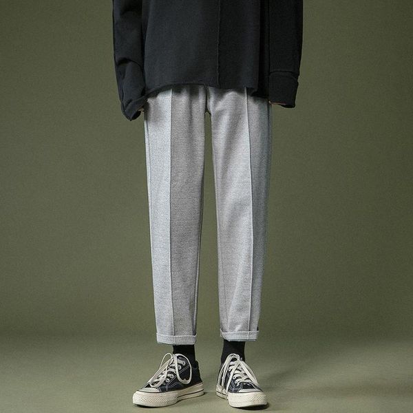

Men's Pants Winter Thick Woolen Slim Fashion Straight Casual Men Streetwear Wild Loose Korean Harem Mens Trousers OC47, Black