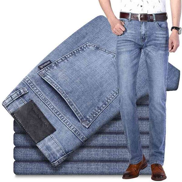 Luren Loose Straight Stretch Business Homens Jeans Stretch Stretch Calças Denim Plus Size Casual Calças de Algodão 210331