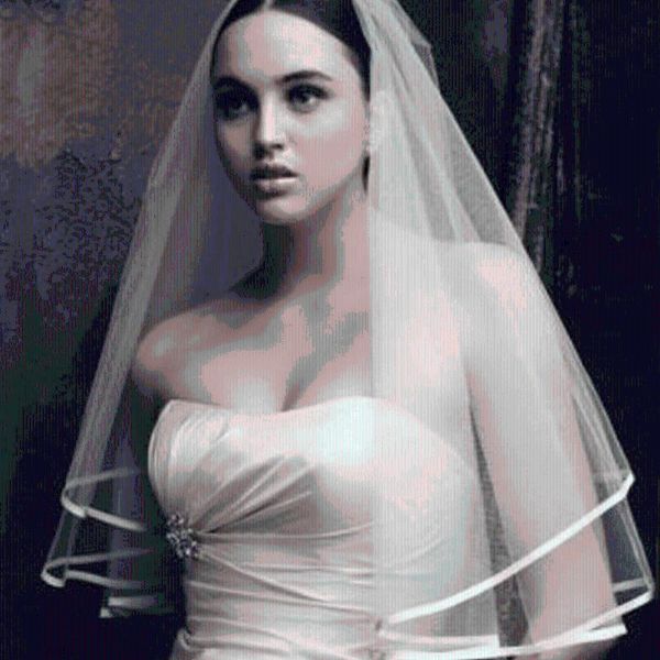 

bridal veils wedding accessories soft ribbon edge white ivory two layer veil veu de noiva, Black