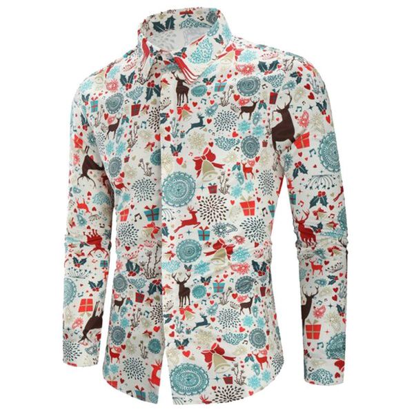 

men's casual shirts men christmas long sleeve autumn winter theme button up painting large size #45n22 #f, White;black