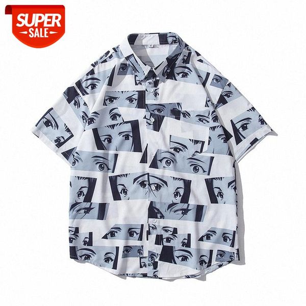 

japanese retro print short-sleeved shirt men's street oversize casual half-sleeved floral #vy4e, White;black