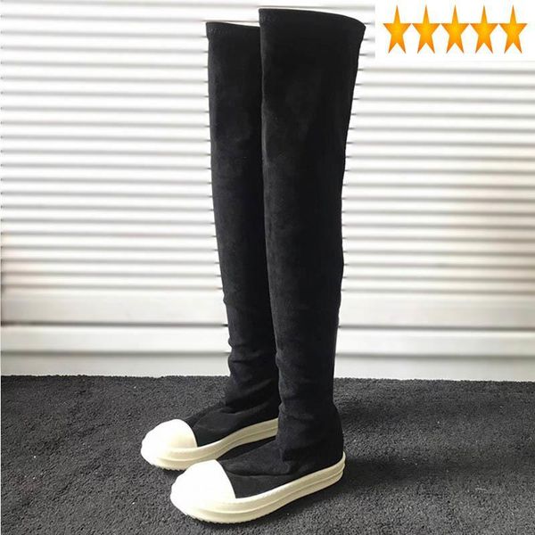 

boots knee women shoes over the high luxury sneakers elastic genuine sheepskin long casual flats platform winter booties, Black