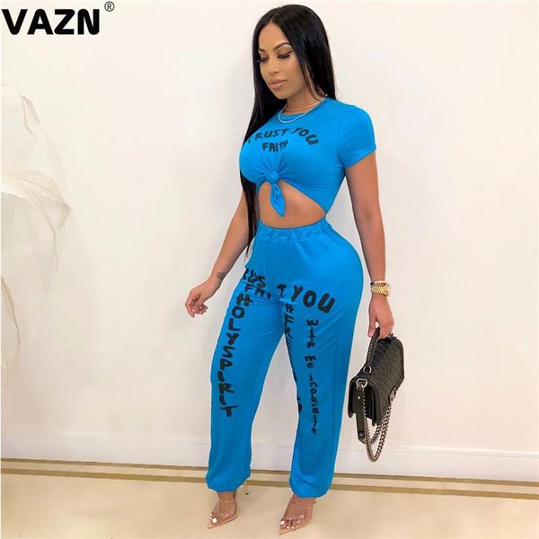 

letter sport dancing street two piece set o-neck casual loose 2 women short sleeve full pant sets dress, White