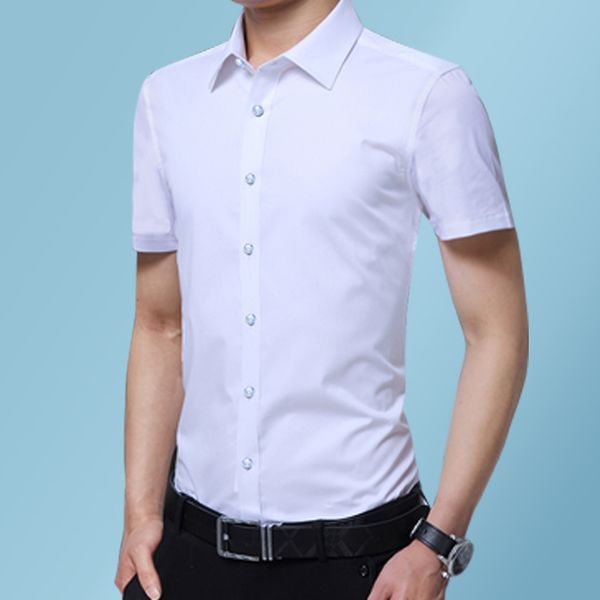 Camisa branca dos homens verão casual fino fino camisas homens trabalho negócio marca camisas manga curta sólida chemise homme 19 + cores 210524