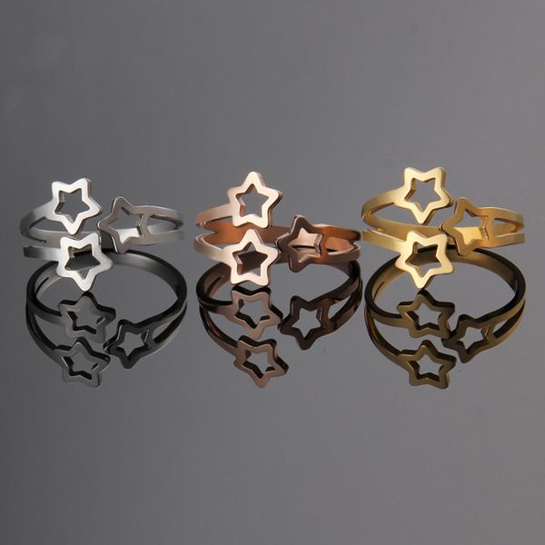 

titanium three star dislocation wind student titanium steel jewelry ring, Silver