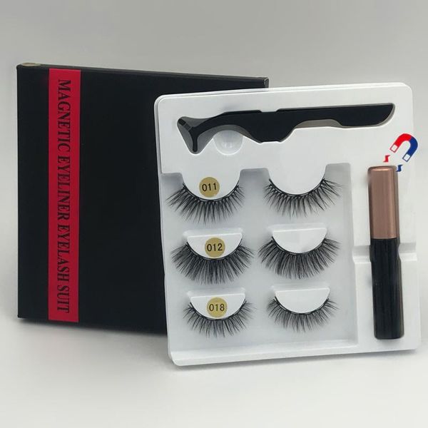 

false eyelashes makeup 3 pairs of magnetic + liquid eyeliner tweezers, waterproof long lasting eyelash extension set