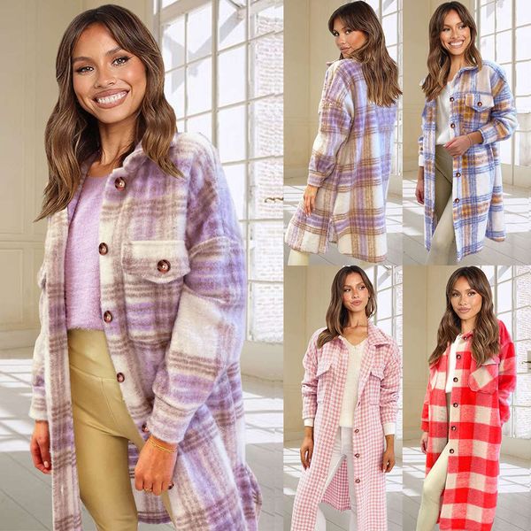 

autumn winter plaid wool long coat leisure large wear, Black;brown
