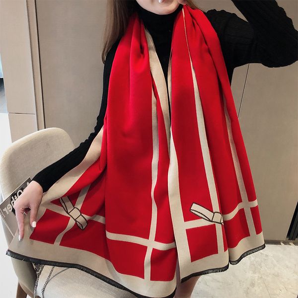 

cashmere scarf for women in autumn and wter office cape korean bowknot wter warm shawl, Blue;gray