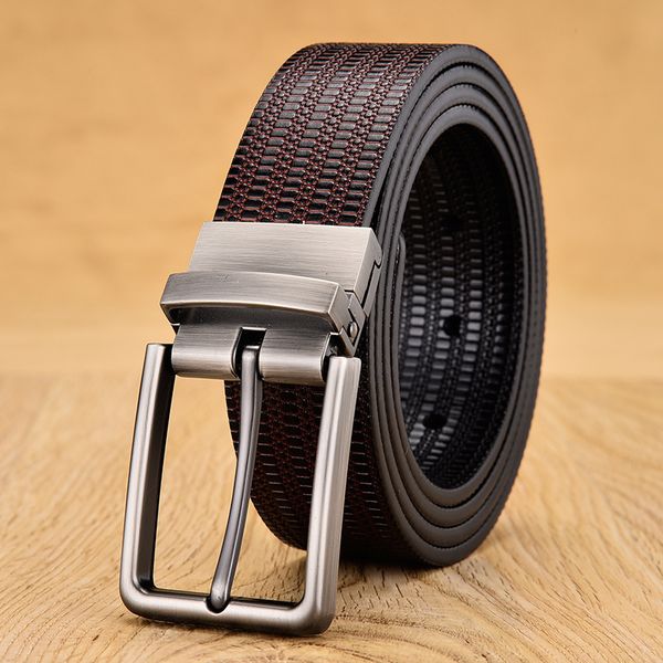 

rotary buckle men's leather pin belt business versatile, Black;brown