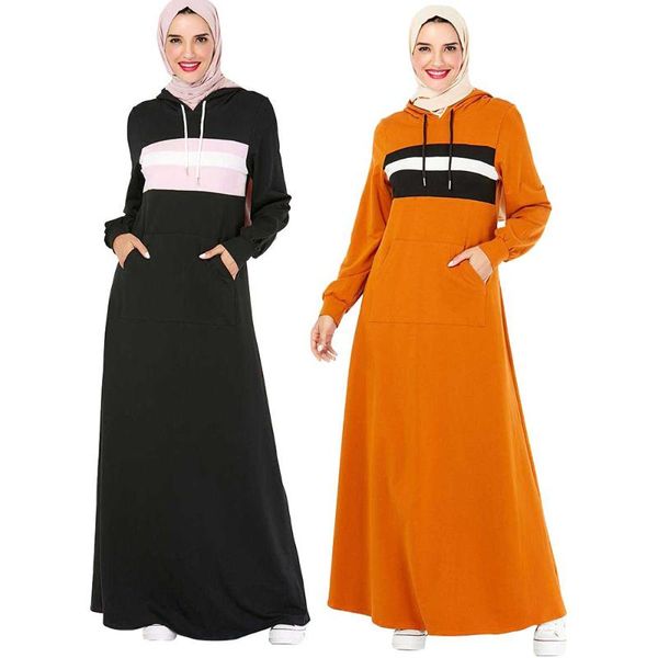 

casual dresses islamic clothing zipper-up tracksuit long dress women muslim middle east striped jogging maxi sports walk wear side pocket, Black;gray