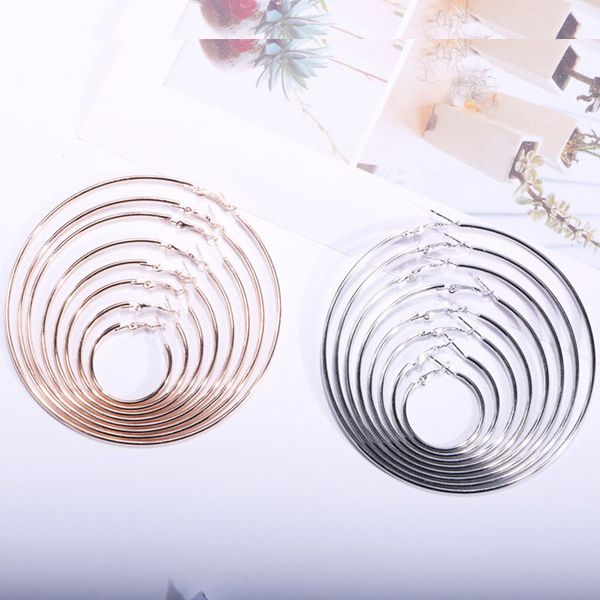 

exaggerate big circle hoop earrings brincos simple party round loop earring for women jewelry 30mm 40mm 50mm 60mm 70mm 80mm 90mm 100mm, Golden;silver