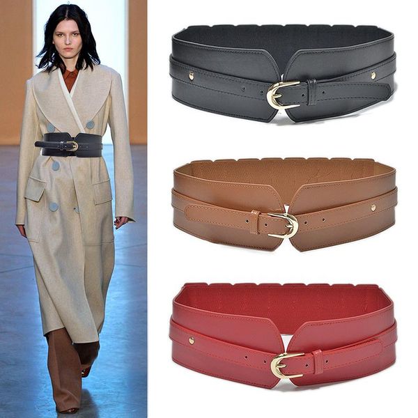 

belts pu leather wide waist belt for women adjustable ladies coat dress brown black female waistband, Black;brown