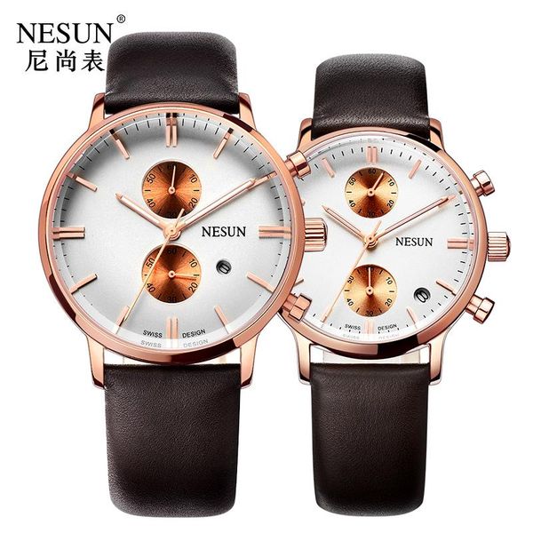

wristwatches switzerland nesun women's watches japan import quartz movement watch women chronograph clock reloj hombre ln8601-3, Slivery;brown