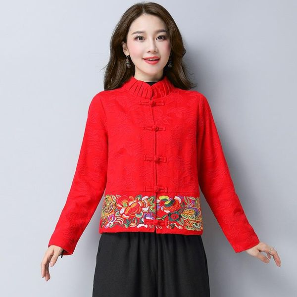 

ethnic clothing chinese style women clothes 2021 cheongsam traditional shirt blouse cotton hanfu ladies v2322, Red