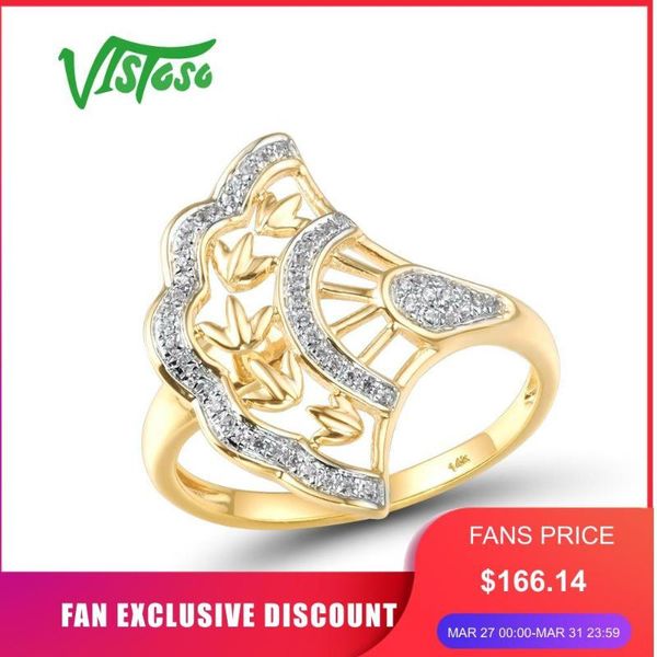 

cluster rings vistoso gold for women pure 14k 585 yellow sparkling diamond promise engagement anniversary fine jewelry, Golden;silver