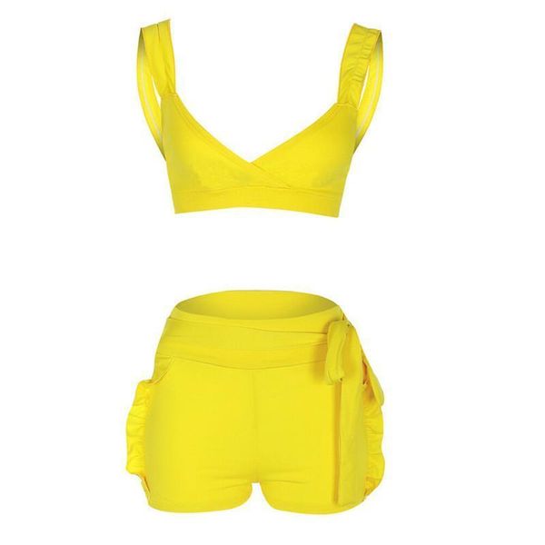 

summer sleeveless set stylish womens tracksuits casual suit ruffled short pants 2pcs crop shorts outfits, Gray