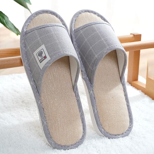 

slippers linen tow couple indoor antiskid soft bottom household men's home summer spring and autumn four season men shoes, Black