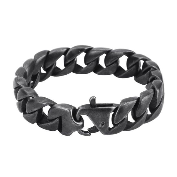 

15mm heavy vintage men's bike bracelet hiphop brush black 316l stainless steel men curb cuban link chain bracelets male jewelry link,