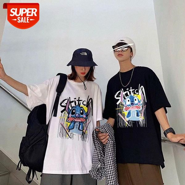 

short-sleeved t-shirt male fun loose flow couple harajuku style five-point sleeve student bottoming shirt #co3s, White;black