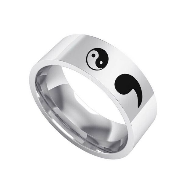 

fashin semi colon symbol heart rings stainless steel band size 6-13, Silver