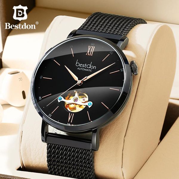 

wristwatches don automatic watch men japan mechanical mens sapphire glass sport clock man relogio masculino, Slivery;brown
