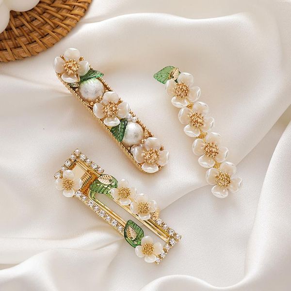 

hair clips & barrettes sweet and cute shell hairpin flower side clip green leaf spring duckbill temperament lady accessories, Golden;silver