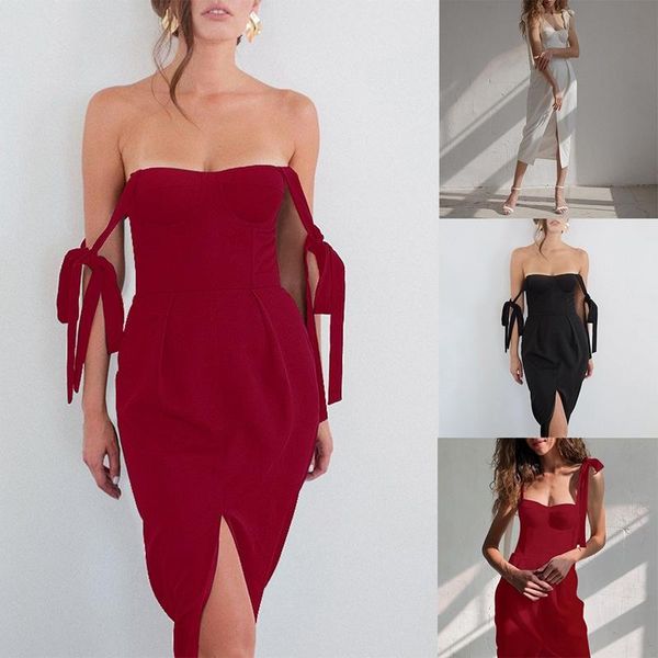 

casual dresses women's fashion wrapped chest sling dress lace strap slit halter, Black;gray