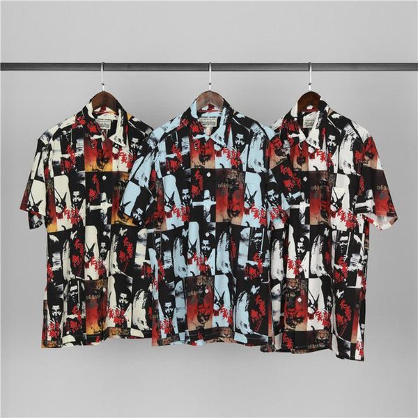 

2021ss apricot white blue wacko maria hawaii shirt men women digital printing tees streetwear clothing men's casual shirts, White;black