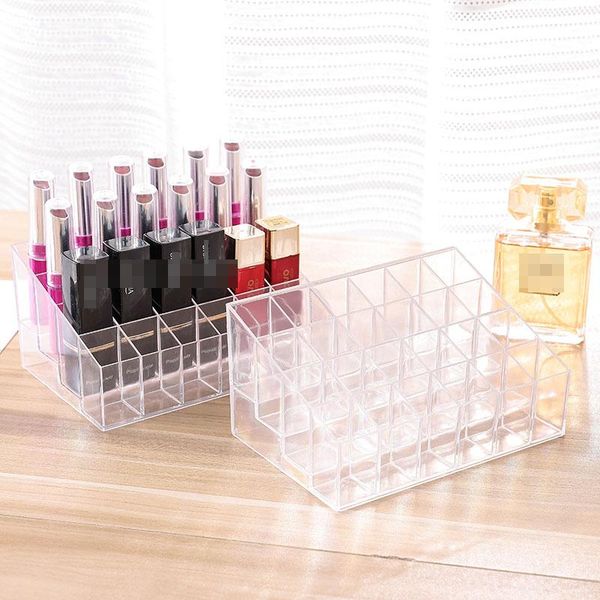

grid acrylic transparent makeup organizer storage box lipstick nail drill polish cosmetic jewelry holder gadget boxes & bins