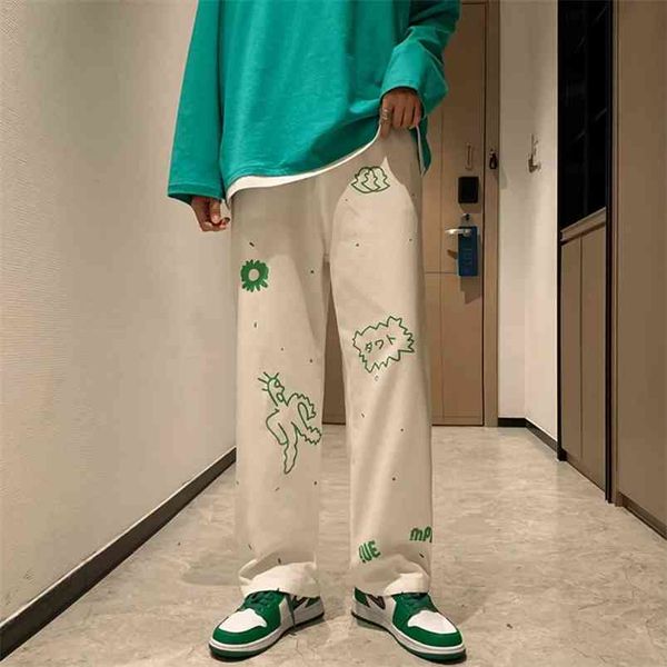 Pantaloni casual dritti da uomo larghi gamba larga moda primavera lavoro giapponese streetwear ruffiano bello versatile 210715