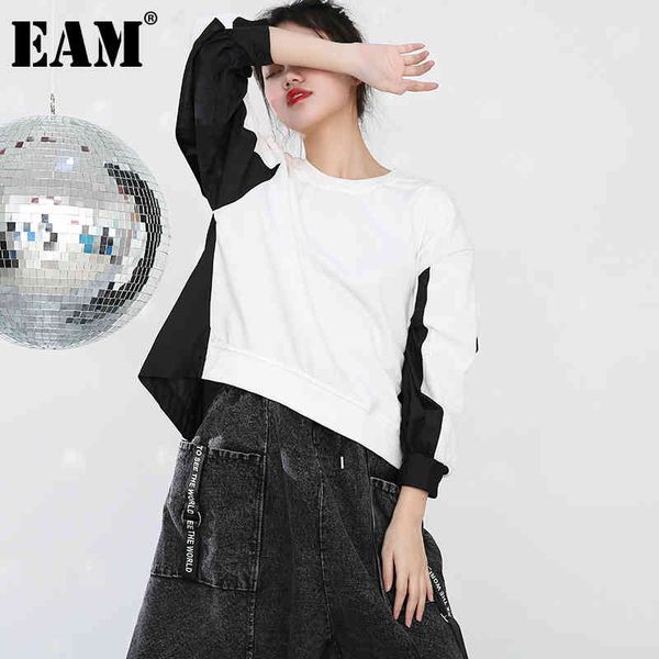 

[eam] loose fit white black spliced sweatshirt round neck long sleeve women big size fashion spring autumn 1dd074800 21512