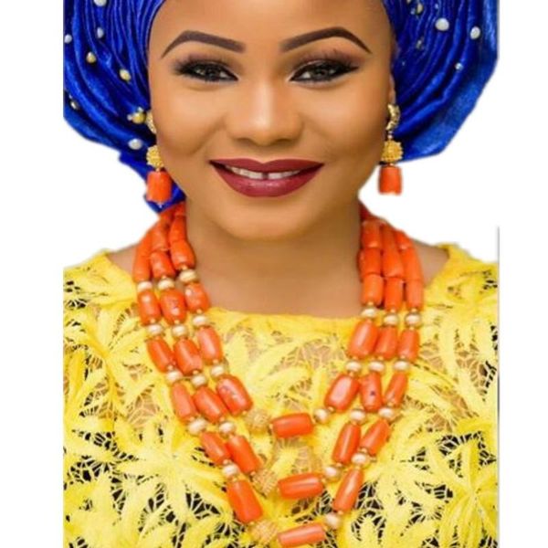 

earrings & necklace luxury dubai sets for women 100% genuine coral beads nigerian 3 layers gold balls bridal jewellery set ship, Silver