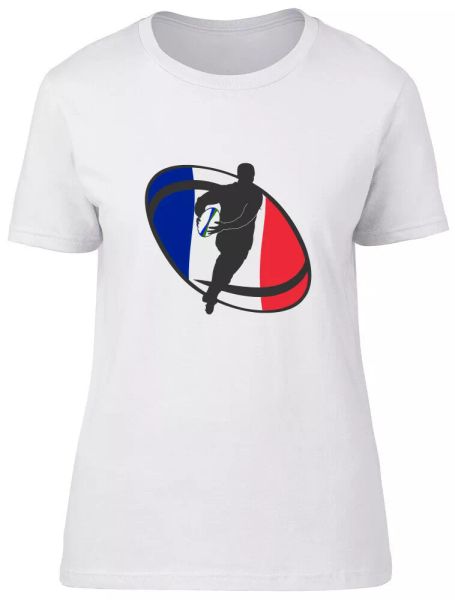 

France Rugby Ladies Womens Fitted T-Shirt, White;black