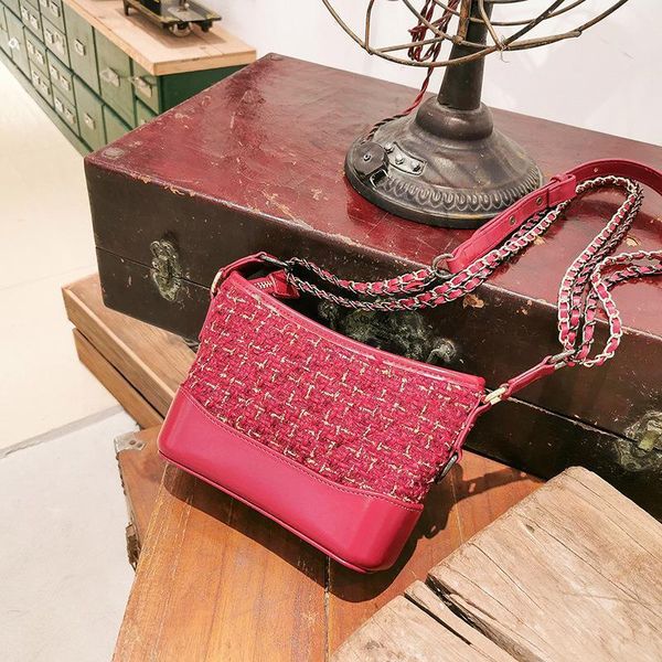 

handbag live broadcast product texture small fragrance style pattern double shoulder belt wandering bag women's tweed fabric rhombic la, Black;red