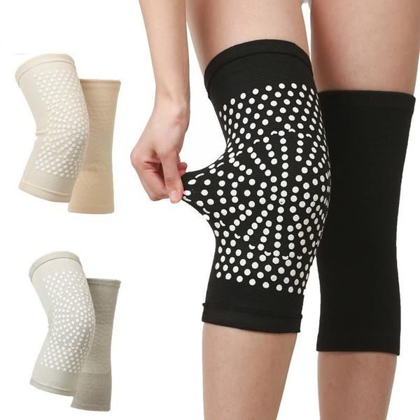 

elbow & knee pads 1 pair tourmaline self heating compression sleeves brace winter knees warmers for sport relieve joint pain arthritis, Black;gray