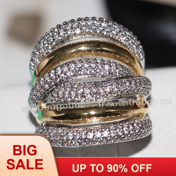 

wedding rings fashion jewelry classic 236pcs gem 5a zircon stone 14kt white yellow gold filled engagement band ring set sz 5-11, Slivery;golden