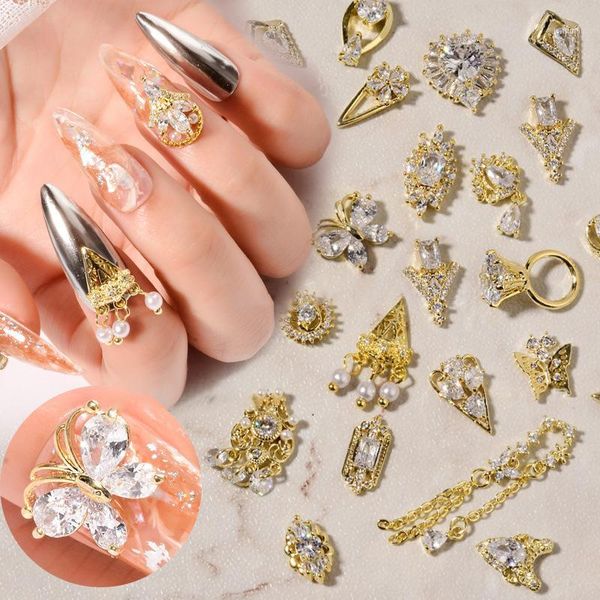 

pc gold metal nail art rhinestones stones lot pendant chain 3d alloy butterfly decorations diy design tips1, Silver;gold