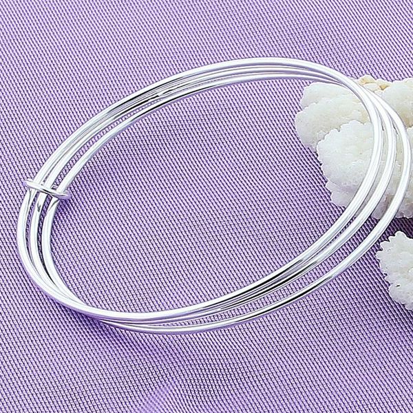

wholesale 925 sterling silver fashion simple three-circles round bangles bracelets for women girl jewelry gift bangle, Black