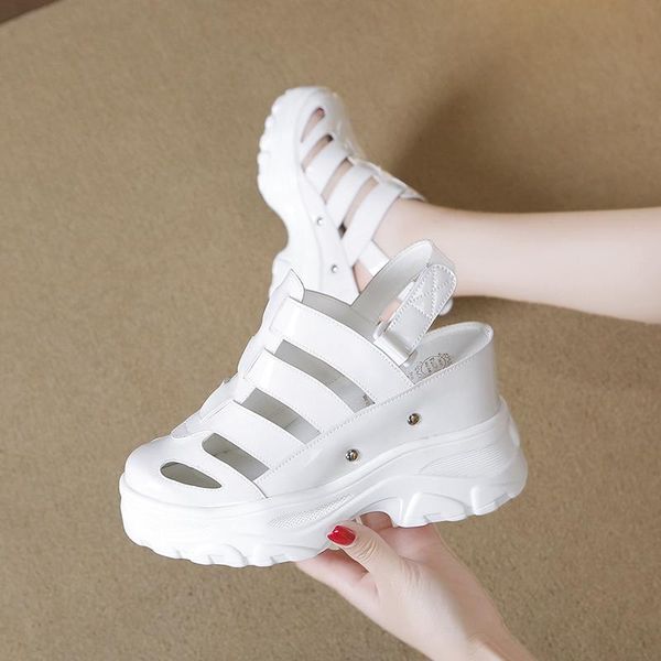 

summer women sandals silver wedge heels sneakers round toe high platform white flip-flops thick bottom, Black