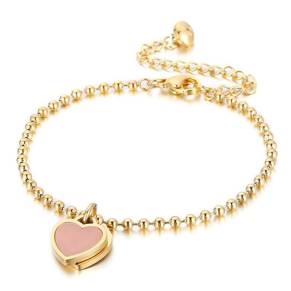 

charm bracelets women party jewelry pink heart pendant rose gold color stainless steel bracelet bead chain bangles, Golden;silver