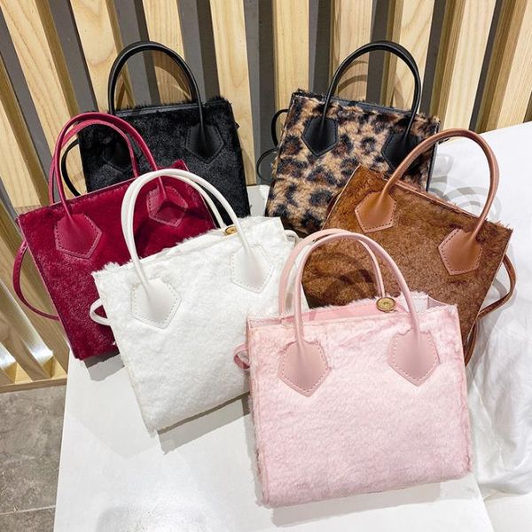 

shoulder bags winter fur solid color bucket bag mobile messenger simple handbag