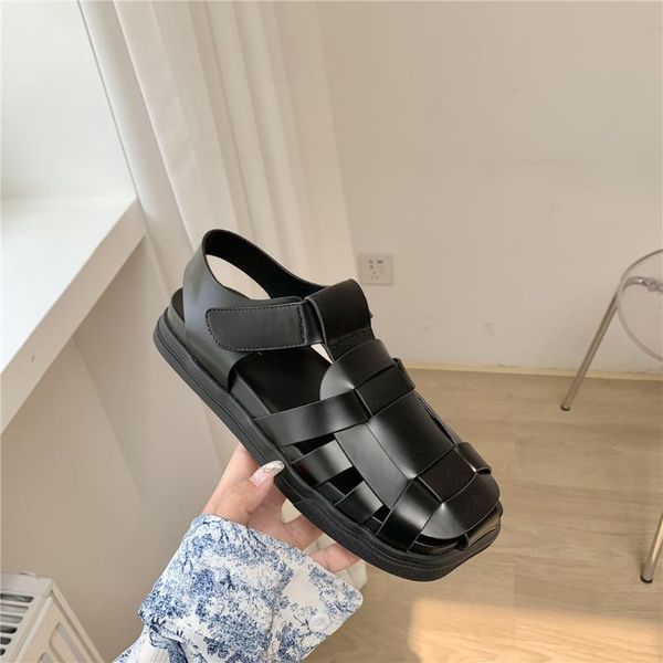 

closed toe sandals clear heels low-heeled shoes with strap suit female beige all-match 2021 summer black girls comfor