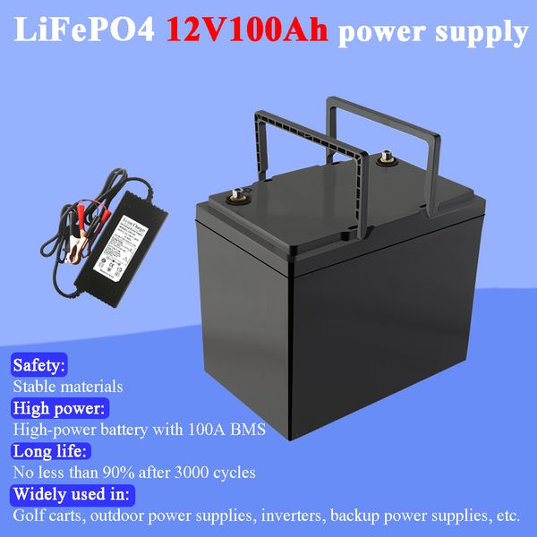 

land voyager lifepo4 battery pack 12v 100ah with 100a bms 12.8v backup power inverter for solar golf carts marine 14.6v10a