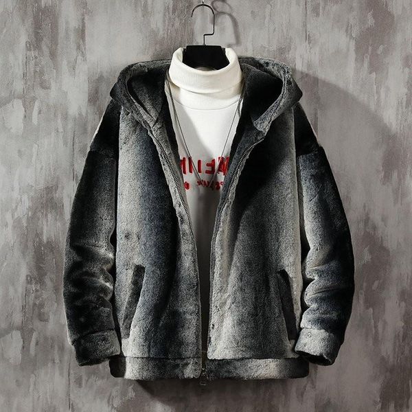 

men's jackets style korean mens loose casual plus velvet thickening short v-neck zippers pockets hooded warm striped mixed colors coat, Black;brown