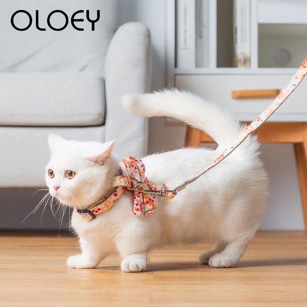 

dog collars & leashes pet cat harness japanese butterfly bow-knot adjustable soft breathable for dogs puppy kitten collar leash