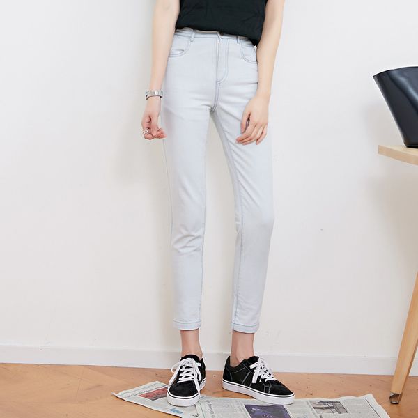 

fashion a pair of jeans versatile women's solid light blue bottomed slim fit