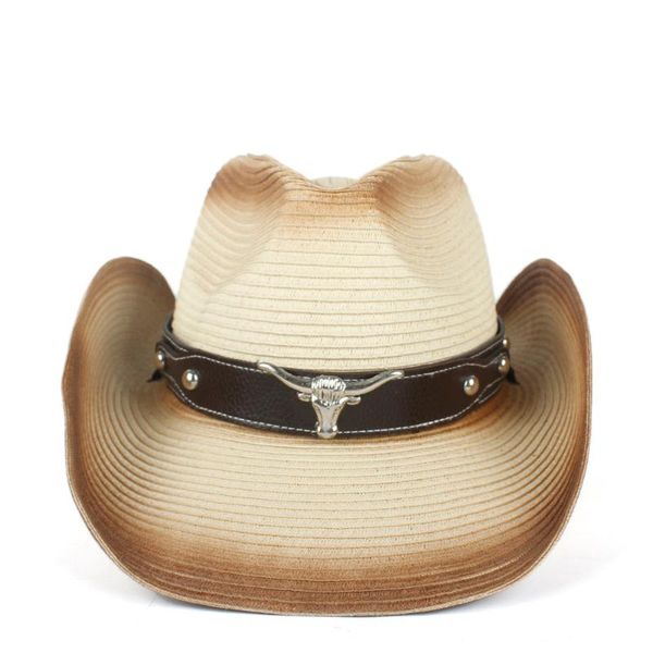 

stingy brim hats 2021 women men hollow western cowboy hat lady summer straw bull head sombrero hombre beach cowgirl jazz sun size 57-59cm, Blue;gray